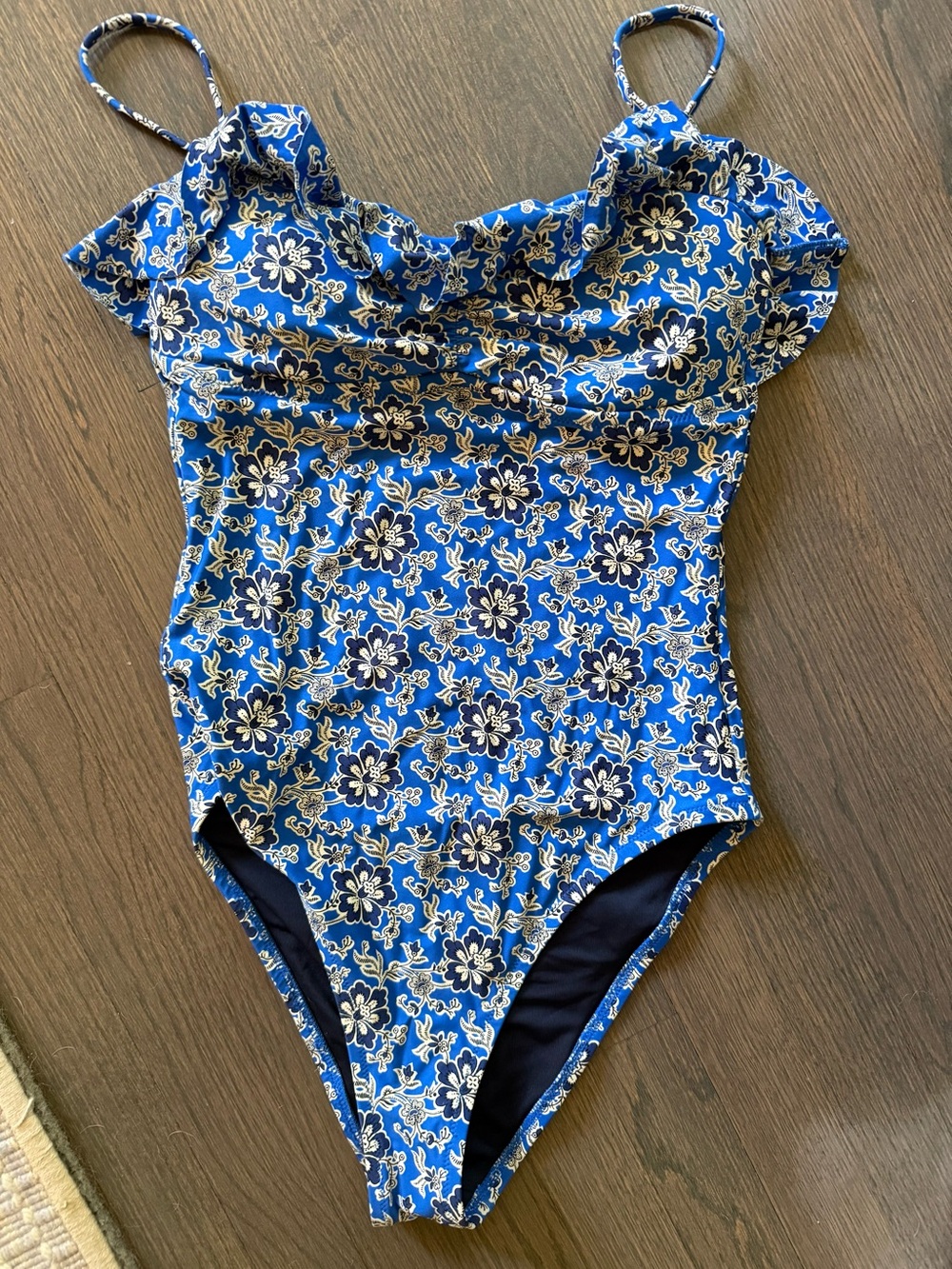 NWOT J. Crew Blue Floral One-Piece Swimsuit with detachable Straps- Long torso